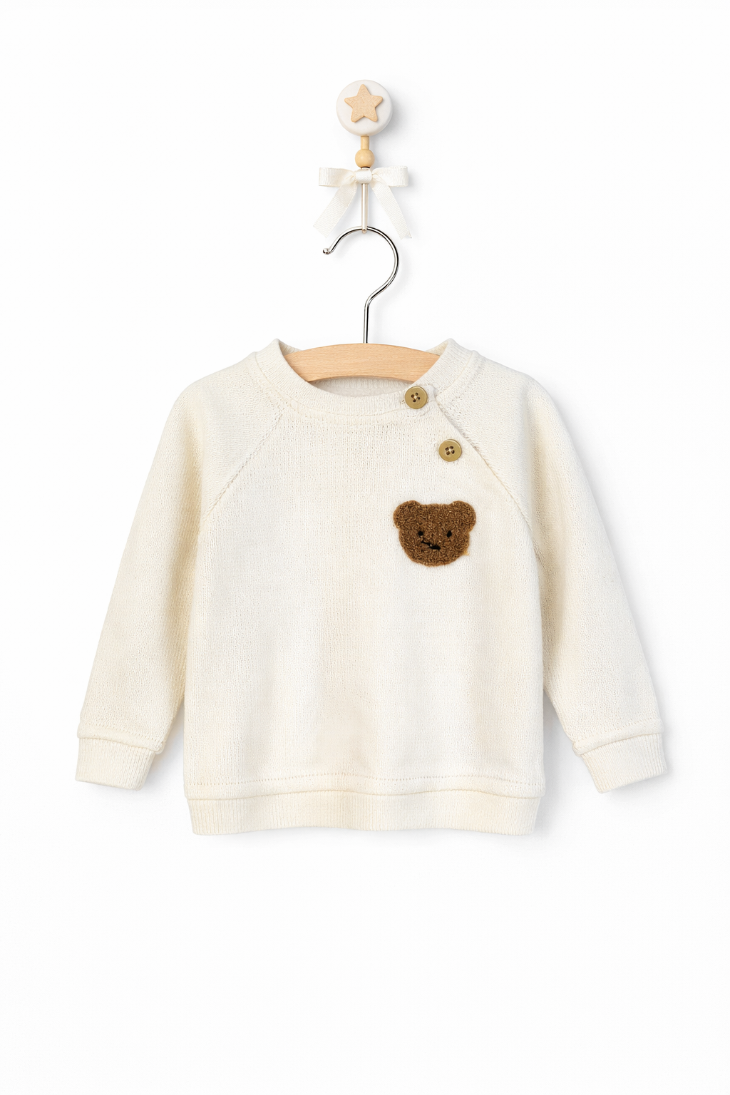 Set 2 piese pentru fetite/baieti – Crem, model Ursulet 3-12 luni