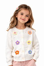 Cardigan Premium cu Flori 3D Colorate - Alb