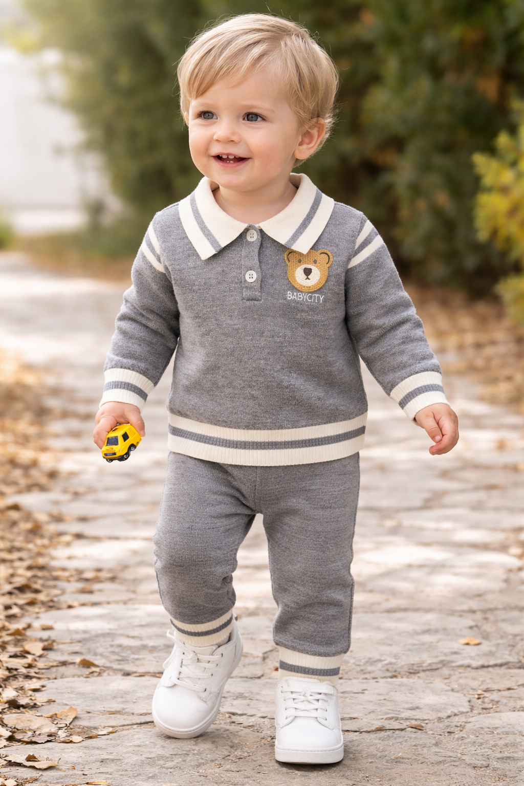 A. Set PREMIUM 2 Piese GRI cu Ursuleț – Băieți