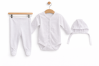 Set 3 Piese Nou Nascuti Alb - Bluzita, Pantaloni, Caciulita - Fabricat in Romania 56 cm