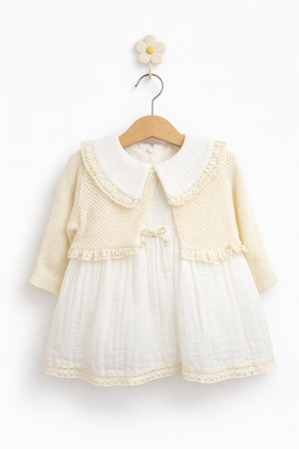 Rochița eleganta + Bolero Tricotat - Ivory 3-24 luni