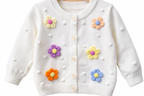 Cardigan Premium cu Flori 3D Colorate - Alb