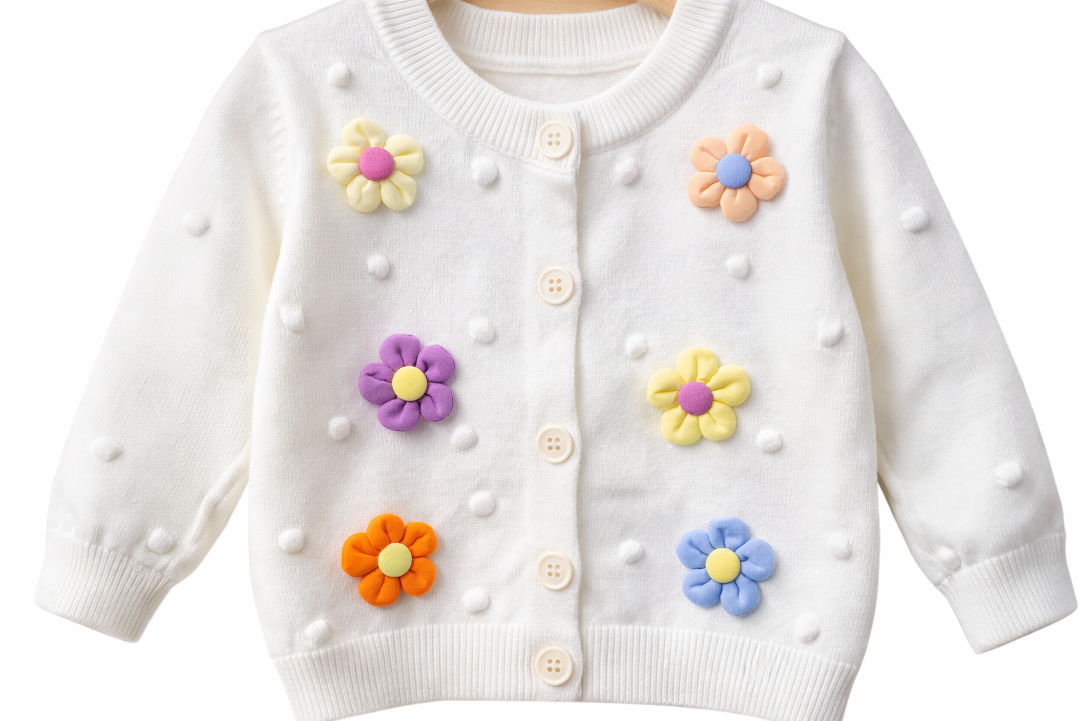 Cardigan Premium cu Flori 3D Colorate - Alb