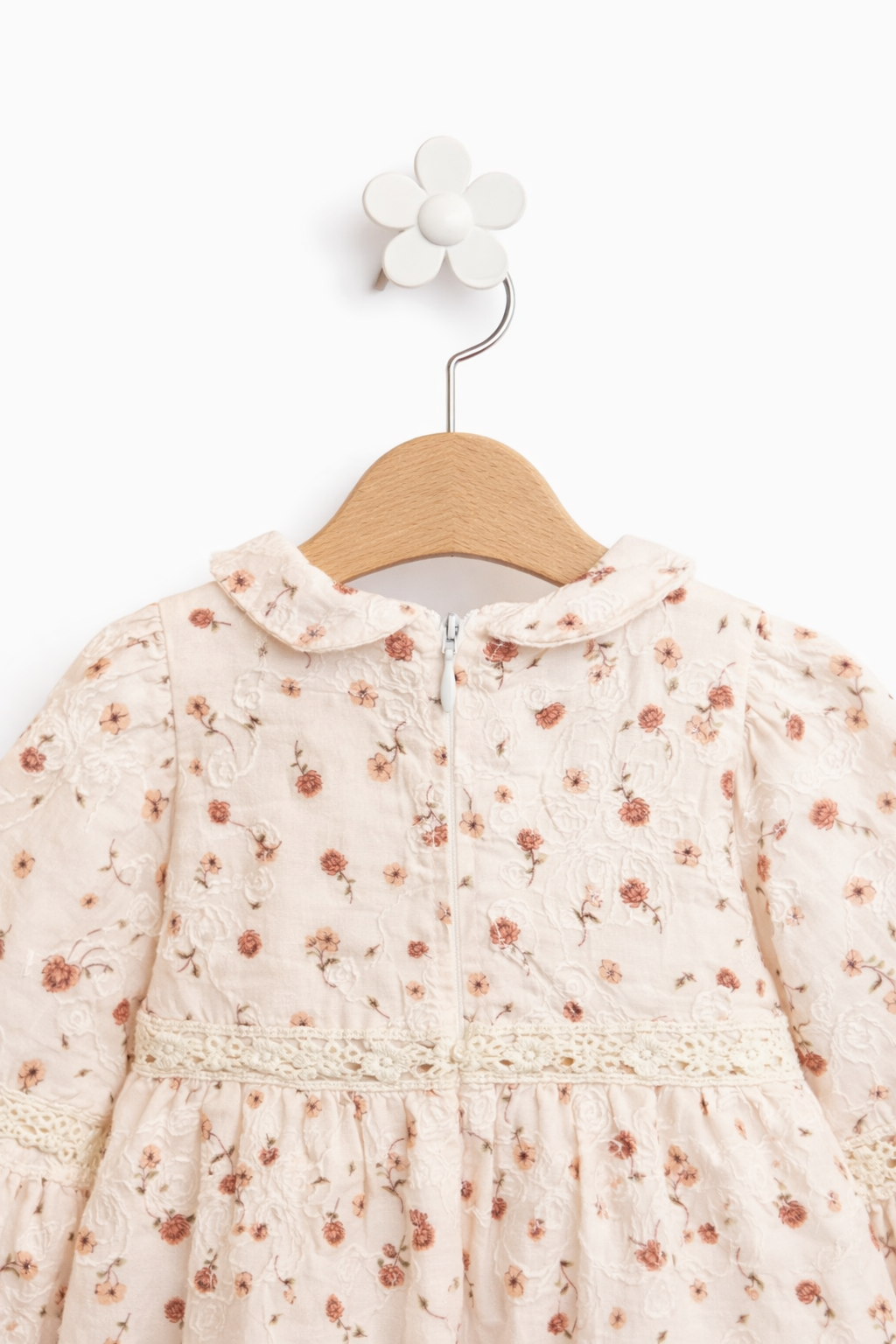 Rochița Elegantă cu Guler -ivory / roz pal - Flori Delicate