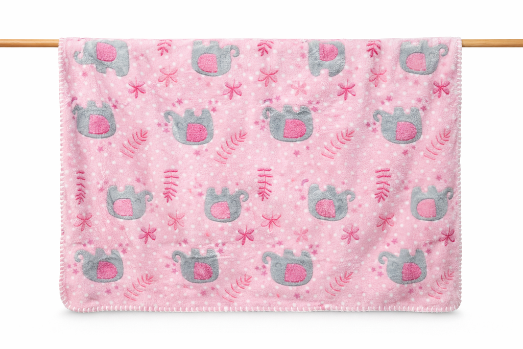 Pătură Pufoasă Cocolino pentru Bebeluși 80x110 cm - Roz cu Elefănței