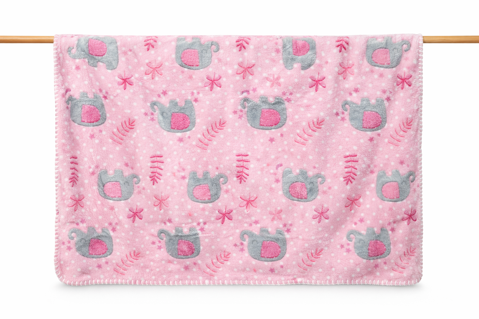 Pătură Pufoasă Cocolino pentru Bebeluși 80x110 cm - Roz cu Elefănței