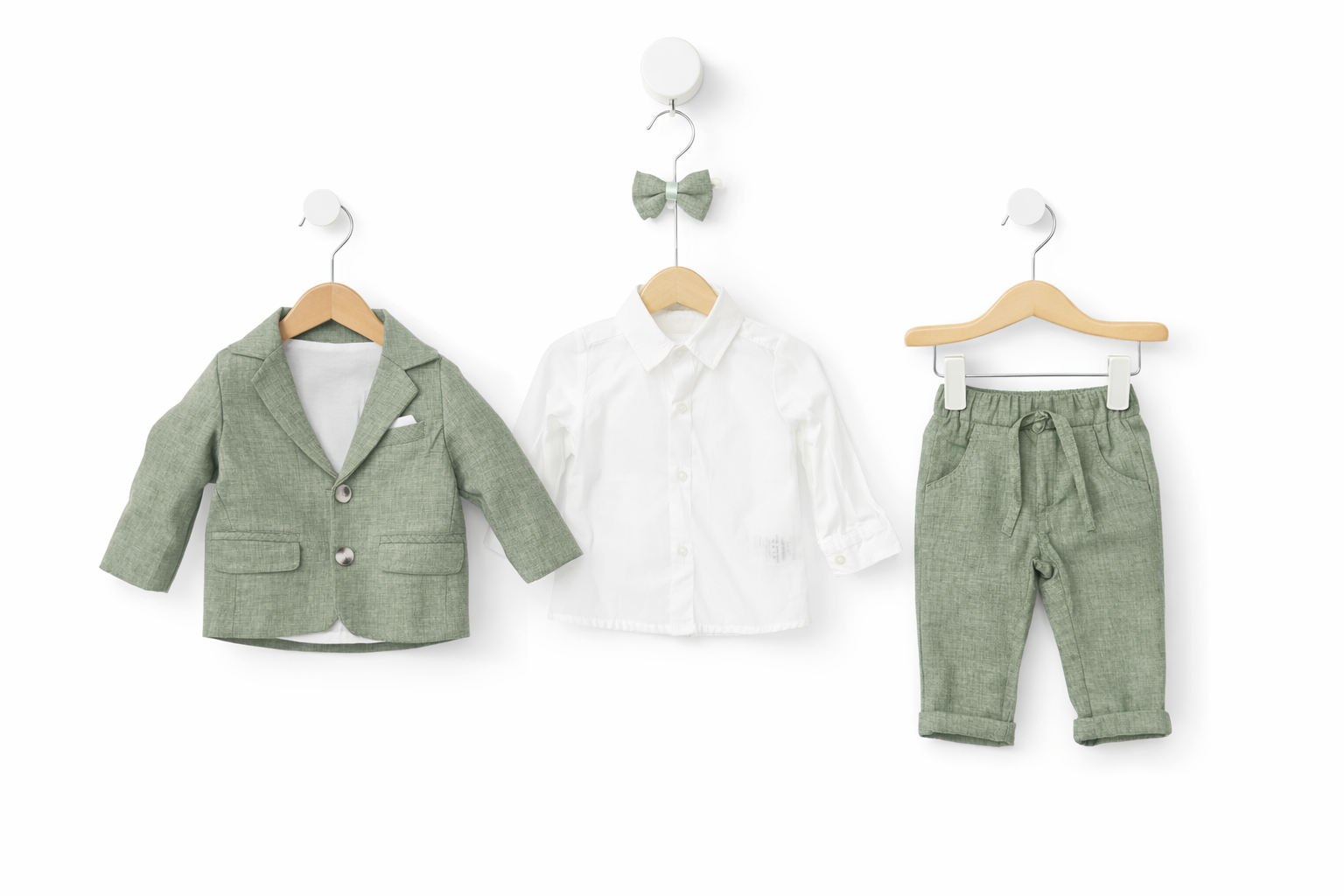 Costum Elegant Nobless - Verde Salvie cu Papion