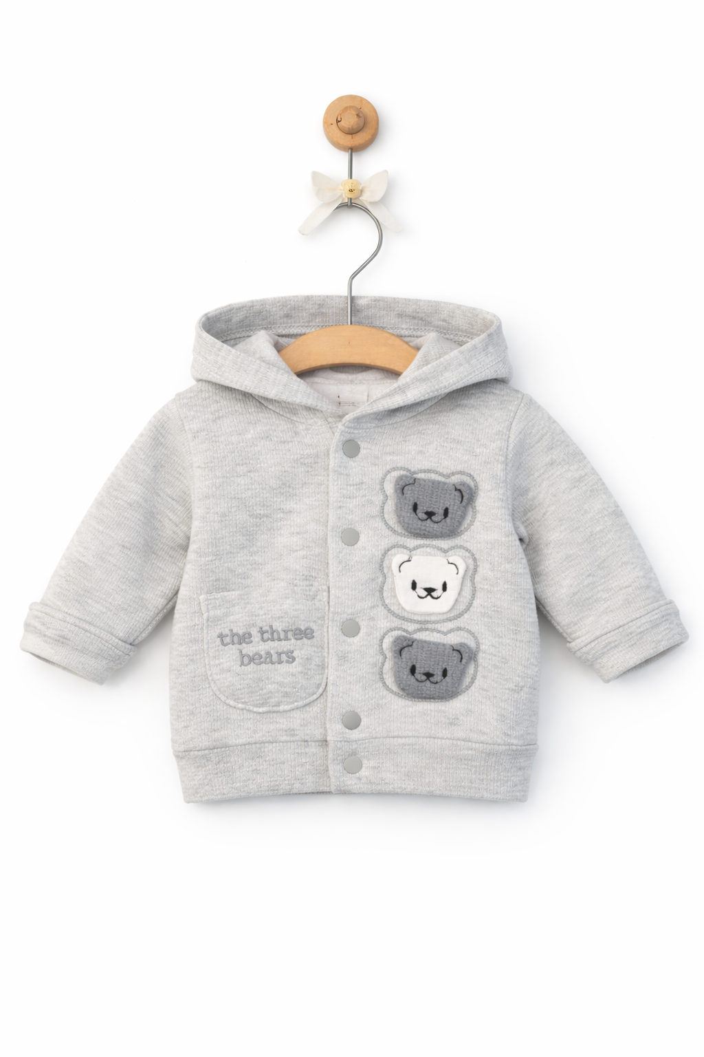 Set 3 piese pentru bebelusi – Hanorac cu glugă, body si pantaloni, model Three Bears, gri 0-12 luni