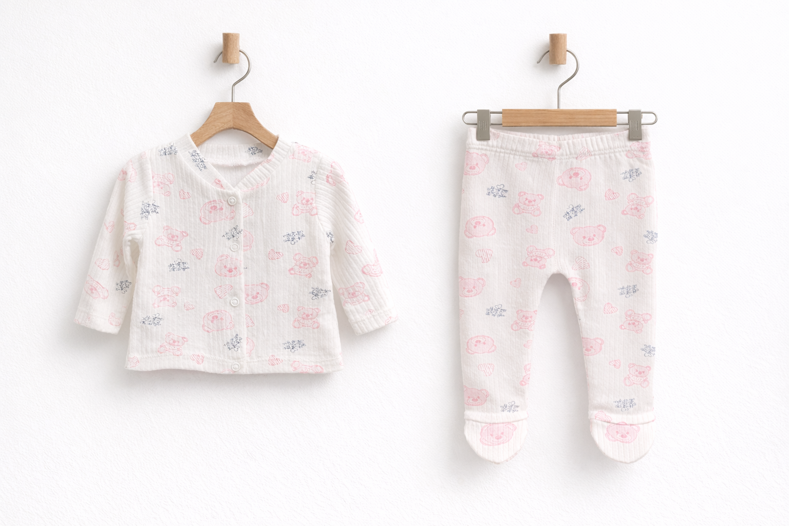Set 5 Piese Nou Nascuti - Bluzita, Pantaloni, Manusi, Caciulita, Bavetica 50 cm - 62 cm