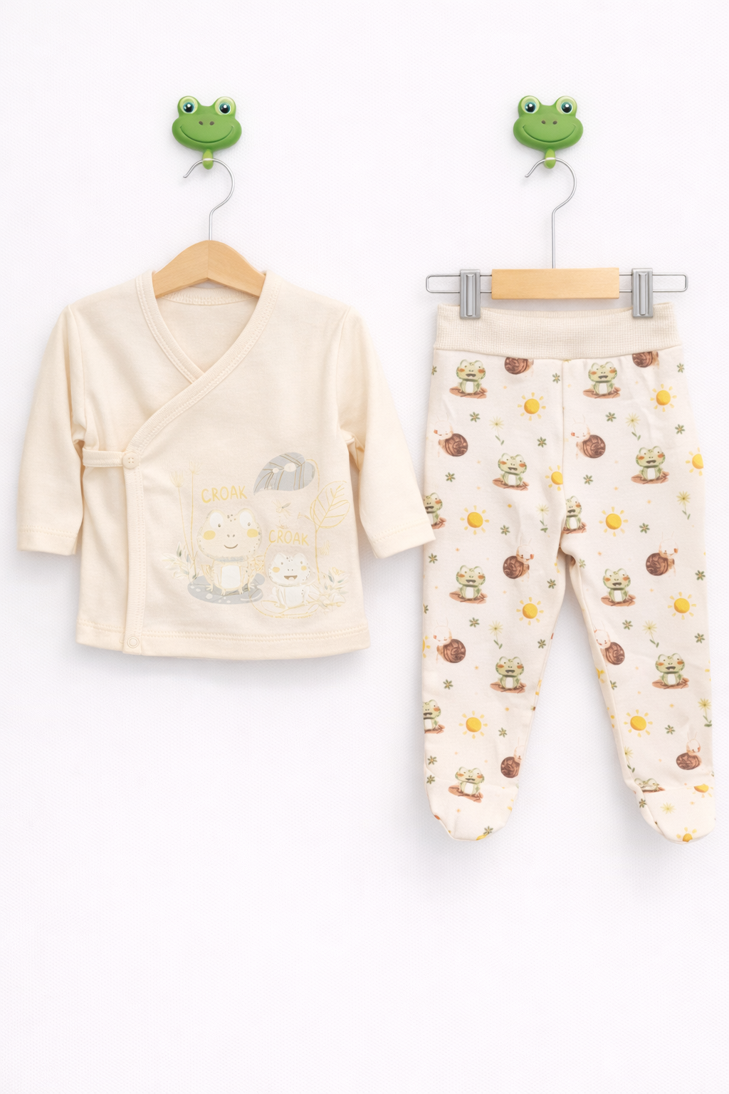 Set 5 piese pentru bebeluși 0-3 luni - 100% Bumbac - croak Crem