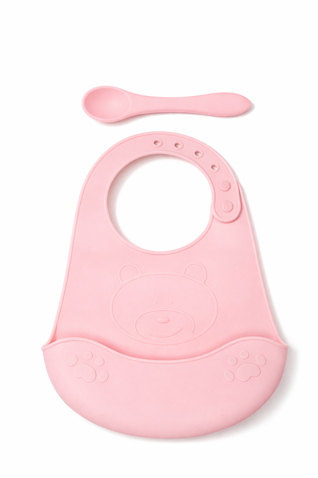 Set Bavetă + Linguriță din 100% Silicon pentru Bebeluși 6+ luni - Roz