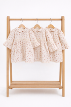 Rochița Elegantă cu Guler -ivory / roz pal - Flori Delicate