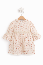 Rochița Elegantă cu Guler -ivory / roz pal - Flori Delicate