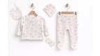 Set 5 Piese Nou Nascuti - Bluzita, Pantaloni, Manusi, Caciulita, Bavetica 50 cm - 62 cm