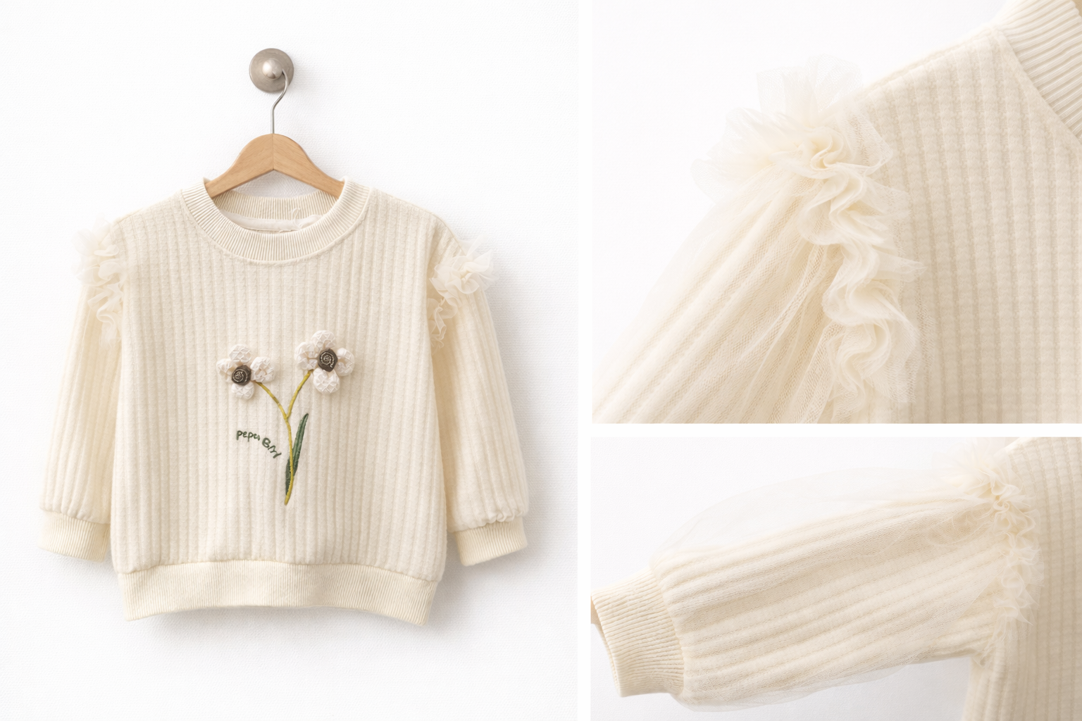 A. Bluză Fetițe cu Flori 3D și Mâneci cu Tiul 2 ani -7 ani