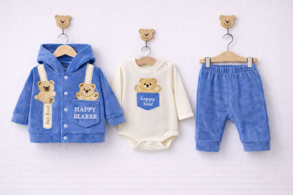 Set 3 piese pentru bebelusi - happy bear- 0-12 luni