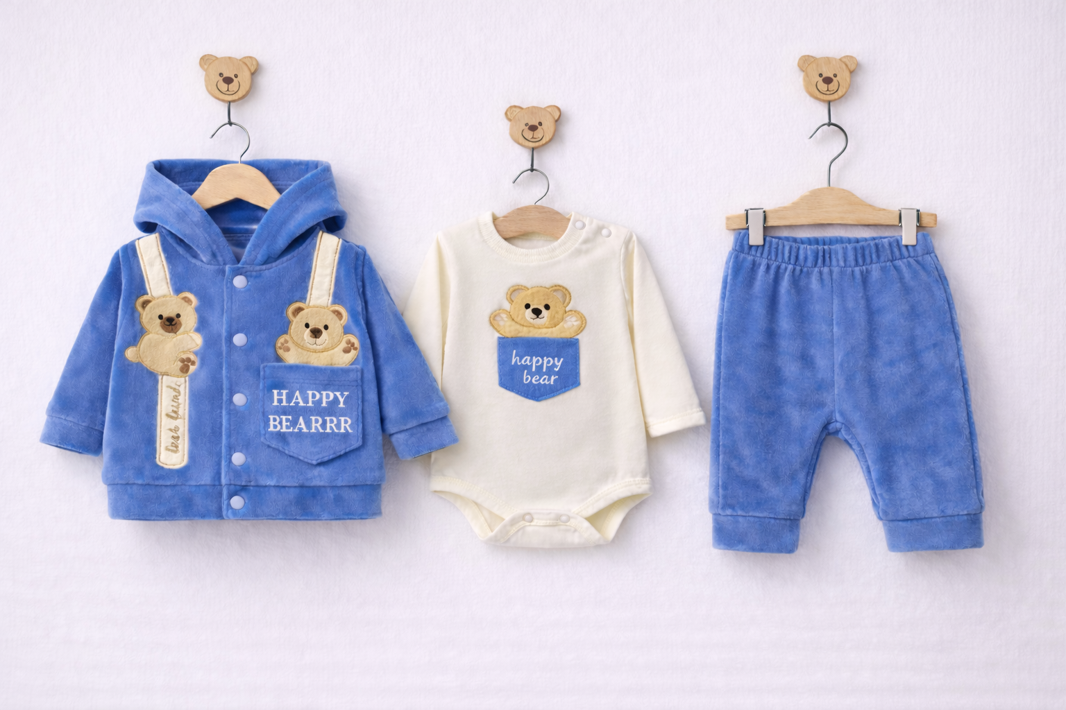 Set 3 piese pentru bebelusi - happy bear- 0-12 luni