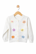 Cardigan Premium cu Flori 3D Colorate - Alb
