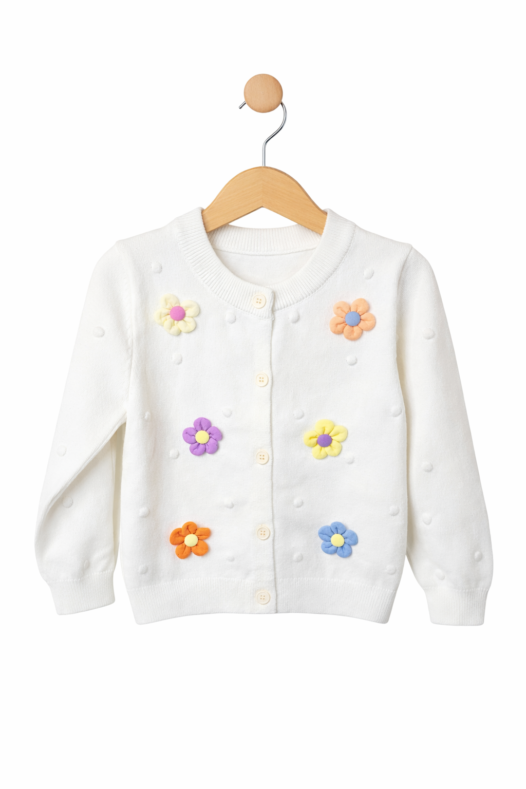 Cardigan Premium cu Flori 3D Colorate - Alb