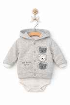 Set 3 piese pentru bebelusi – Hanorac cu glugă, body si pantaloni, model Three Bears, gri 0-12 luni