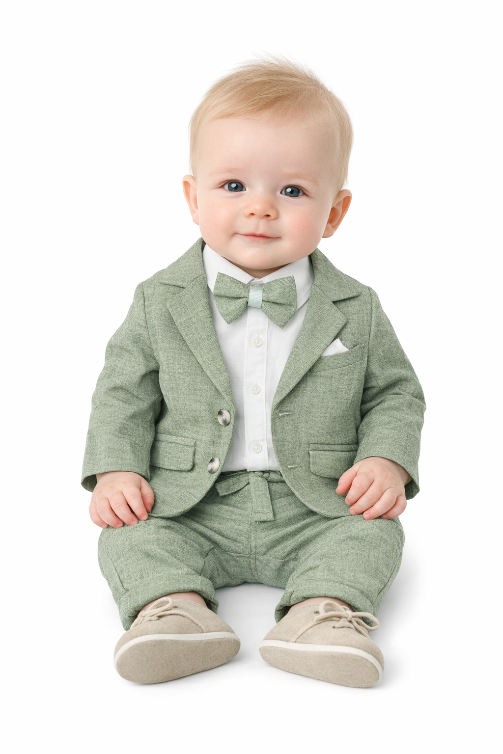 Costum Elegant Nobless - Verde Salvie cu Papion