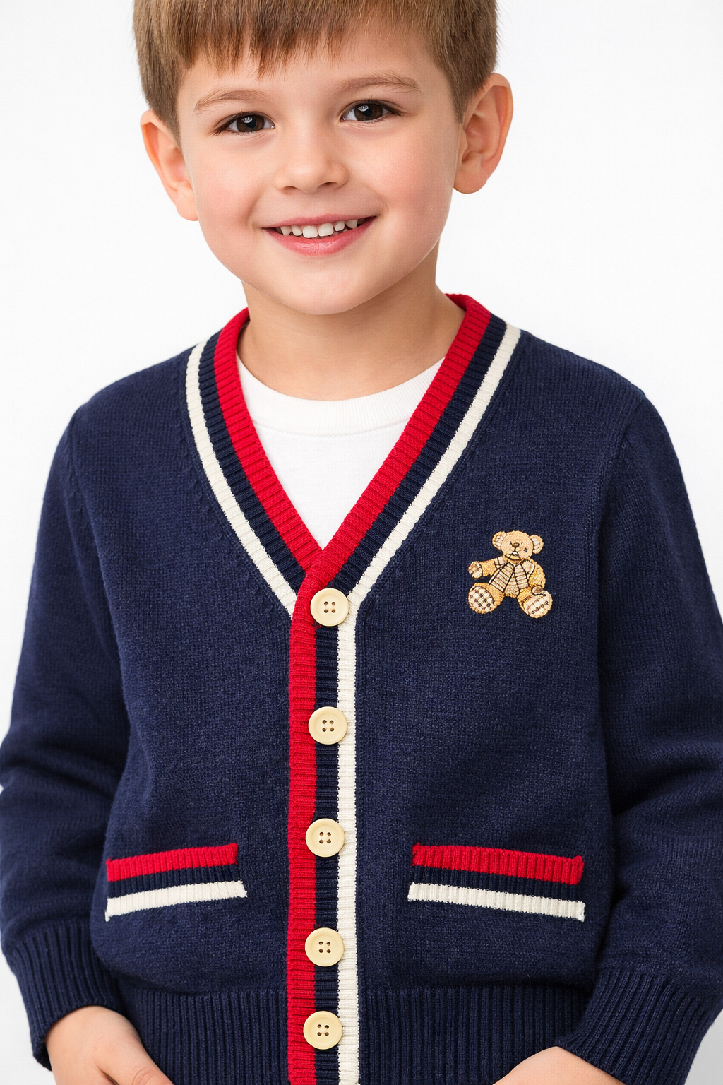 Pulover Premium cu Aplicație Ursuleț - Blue-Navy 80 cm - 120 cm