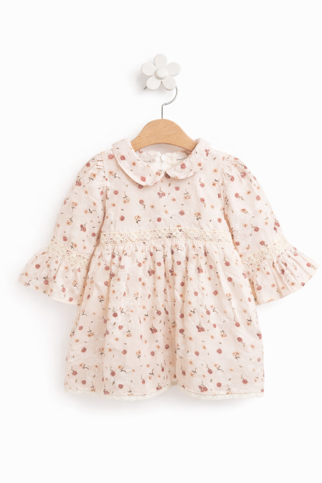 Rochița Elegantă cu Guler -ivory / roz pal - Flori Delicate