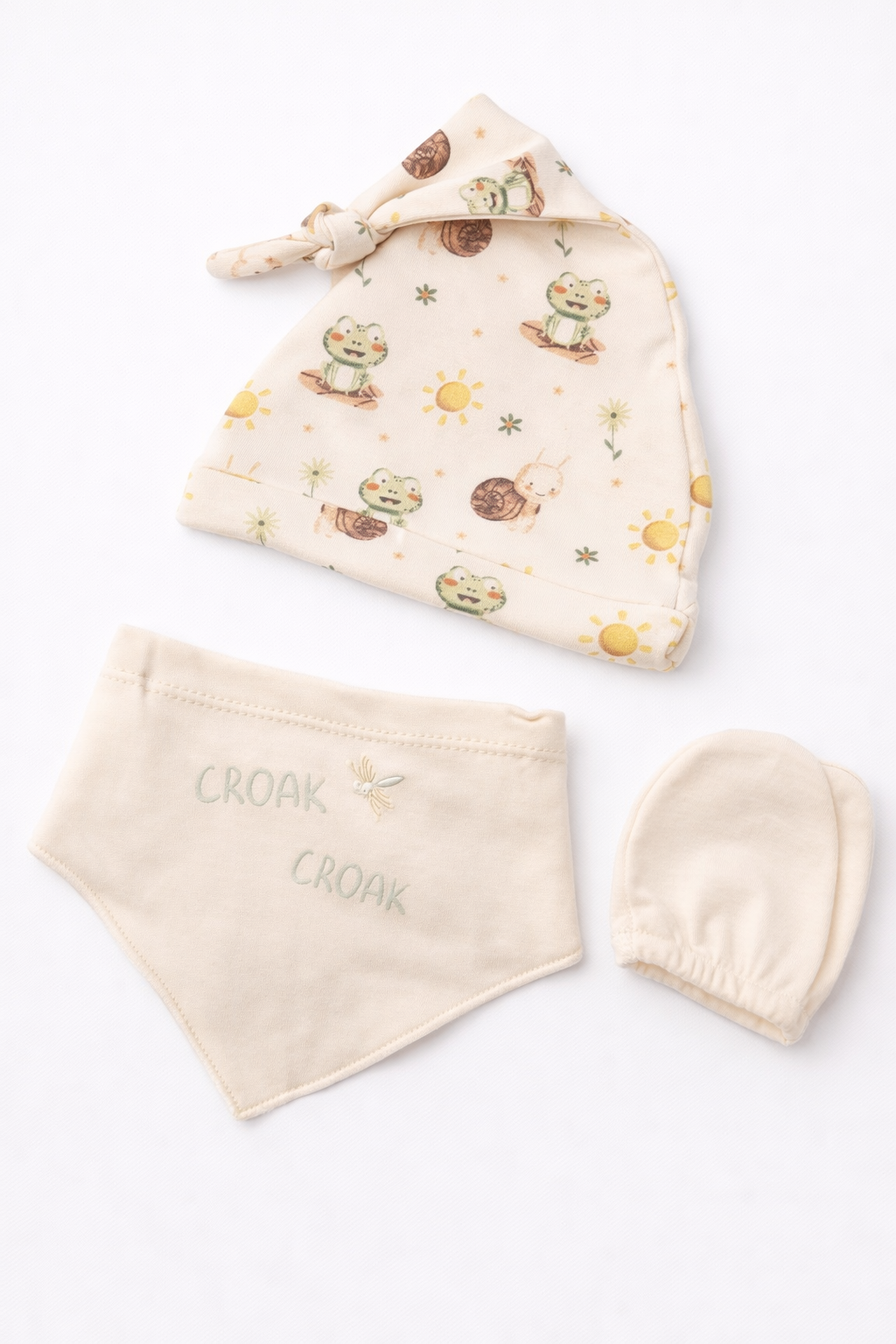 Set 5 piese pentru bebeluși 0-3 luni - 100% Bumbac - croak Crem