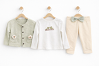Set 3 Piese Fete Piersica-Verde Pudra cu Flori 3D 6-24 Luni