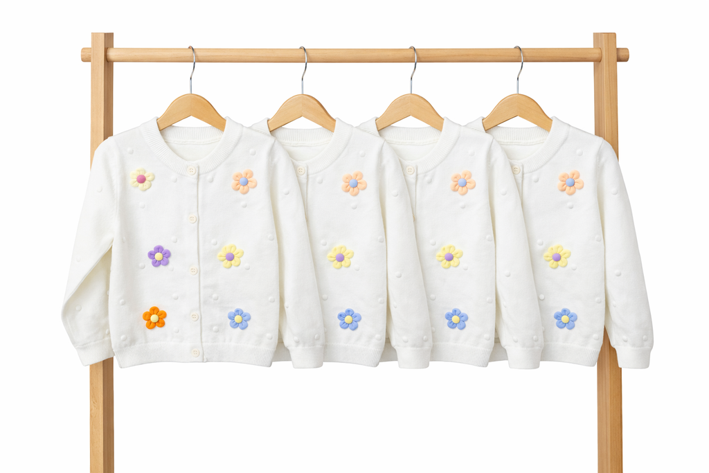 Cardigan Premium cu Flori 3D Colorate - Alb