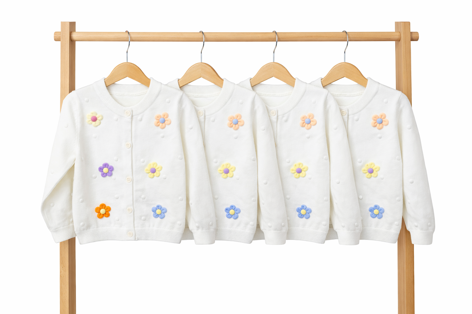 Cardigan Premium cu Flori 3D Colorate - Alb