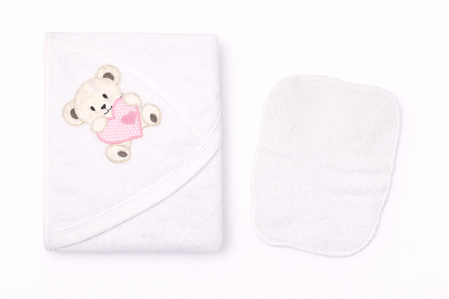 Set Prosop de Baie cu Glugă pentru Copii - Ursuleț Roz