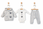 Set 3 piese pentru bebelusi – Hanorac cu glugă, body si pantaloni, model Three Bears, gri 0-12 luni